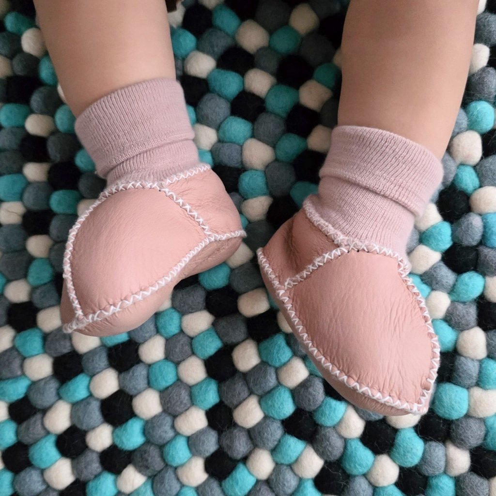 Sheepskin Leather Booties - Pink - Tik Tak Design Co.