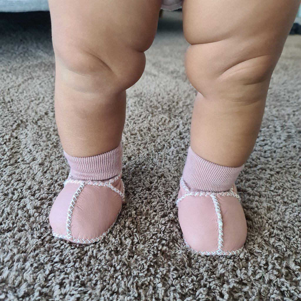 Sheepskin Leather Booties - Pink - Tik Tak Design Co.