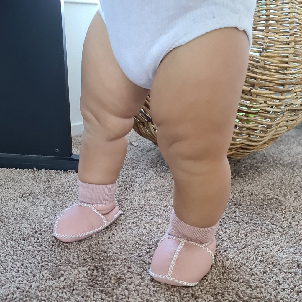 Sheepskin Leather Booties - Pink - Tik Tak Design Co.