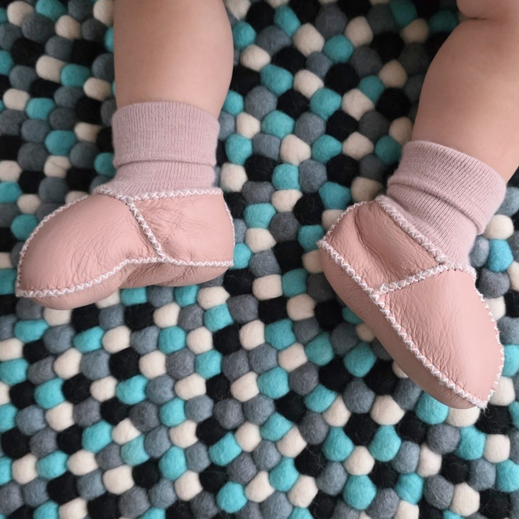 Sheepskin Leather Booties - Pink - Tik Tak Design Co.
