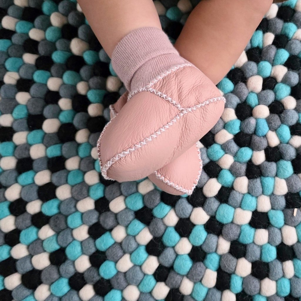 Sheepskin Leather Booties - Pink - Tik Tak Design Co.