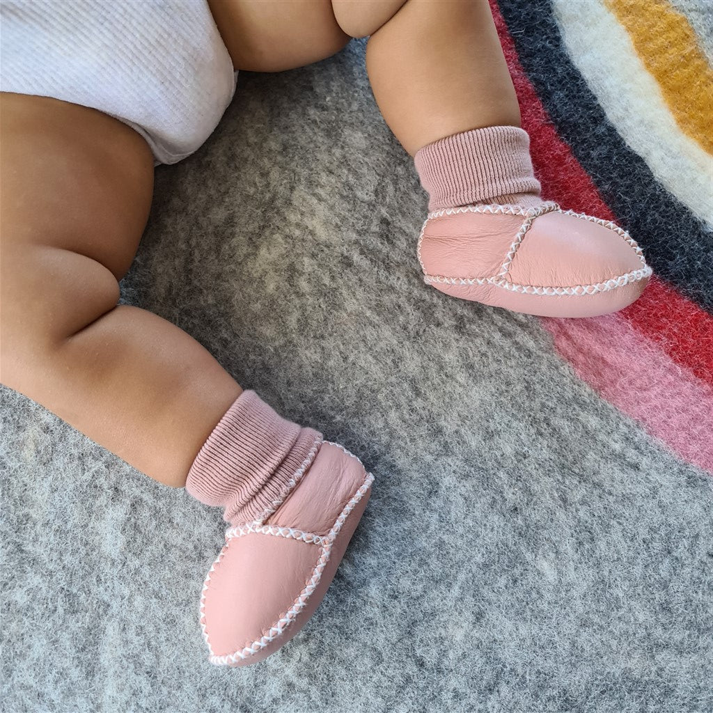 Sheepskin Leather Booties - Pink - Tik Tak Design Co.