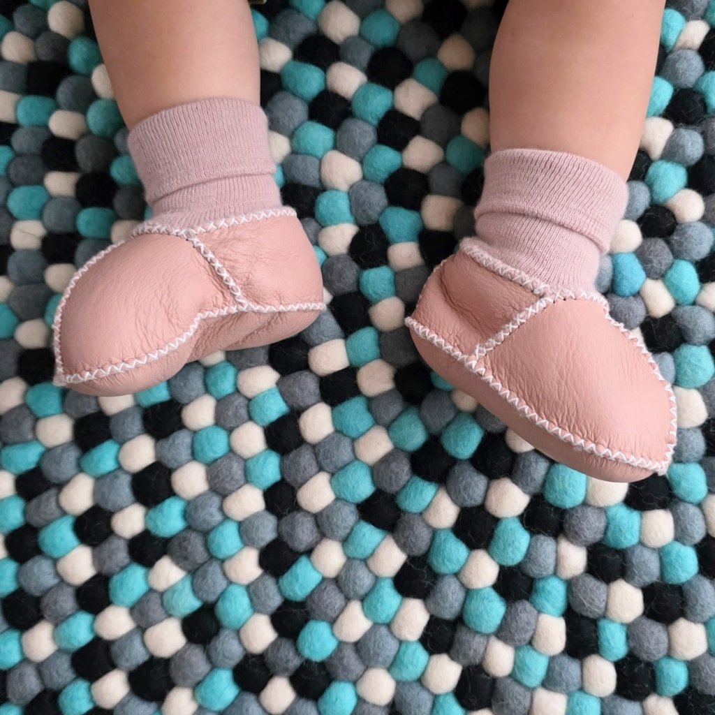 Sheepskin Leather Booties - Pink - Tik Tak Design Co.