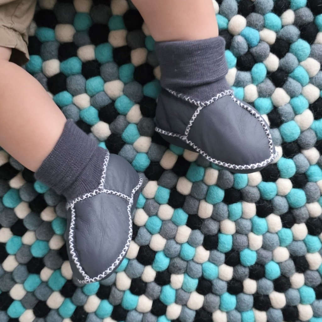 Sheepskin Leather Booties - Slate Grey - Tik Tak Design Co.