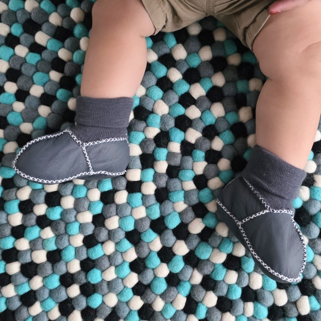Sheepskin Leather Booties - Slate Grey - Tik Tak Design Co.