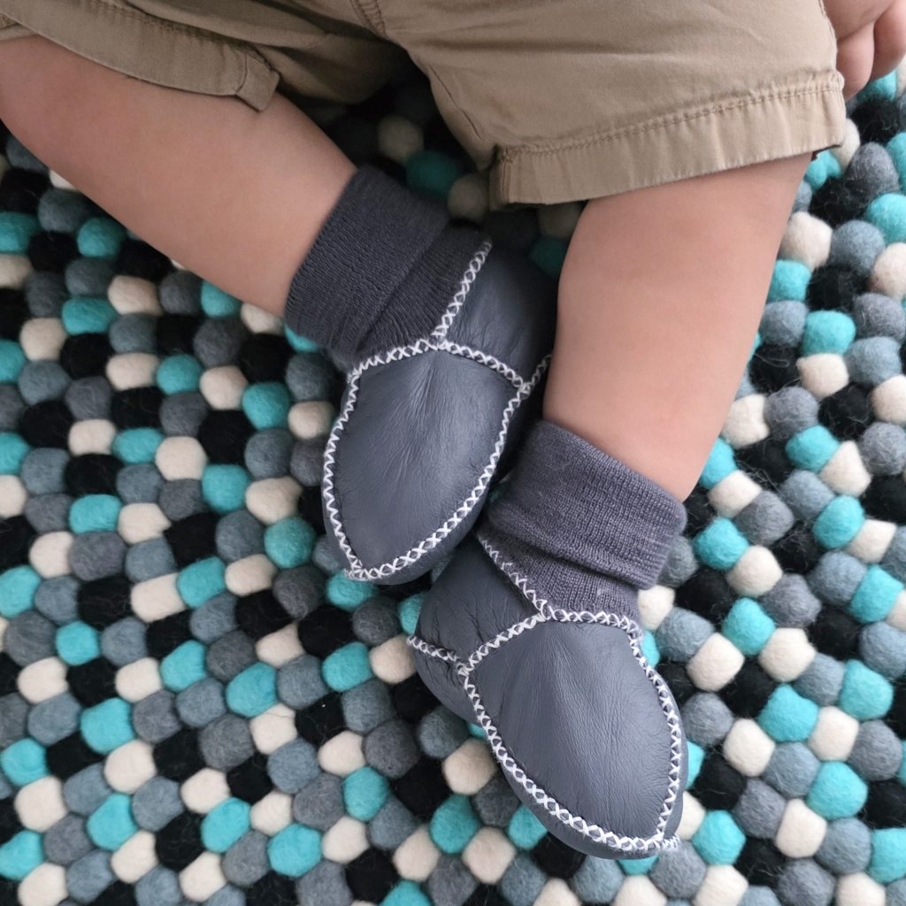 Sheepskin Leather Booties - Slate Grey - Tik Tak Design Co.