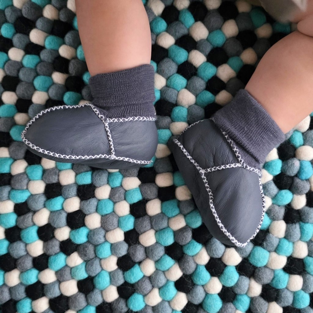 Sheepskin Leather Booties - Slate Grey - Tik Tak Design Co.