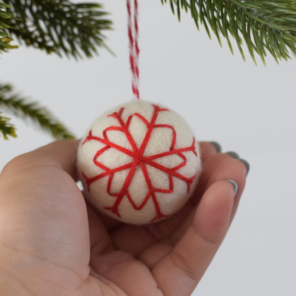 White Embroidered Snowflake Balls - Set of 4 - Tik Tak Design Co.