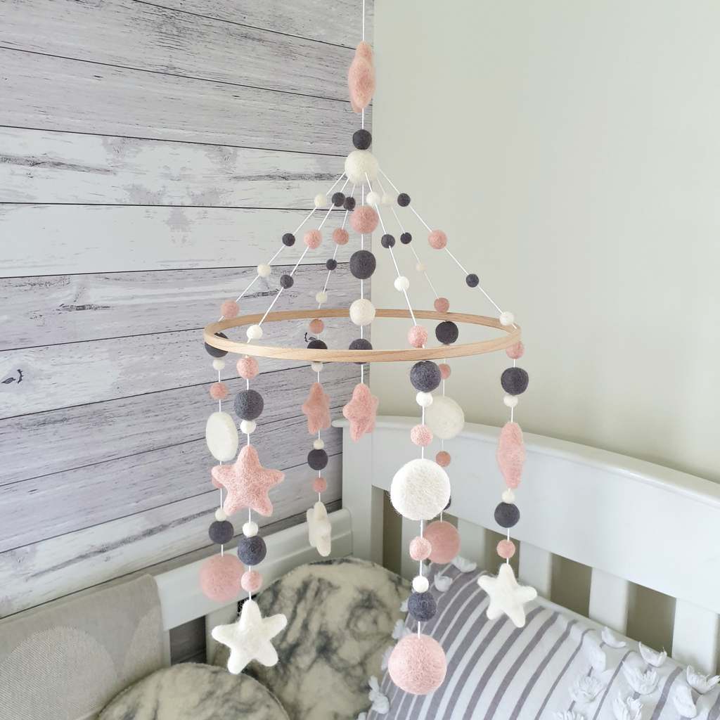 Baby mobile grey and pink