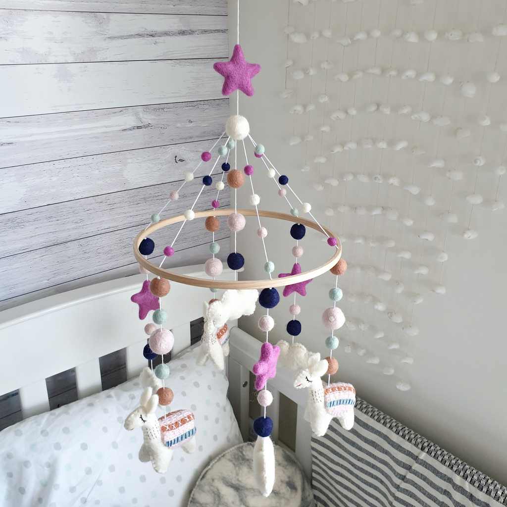 Baby Pink &amp; Mulberry Llama Animal Mobile - Tik Tak Design Co.