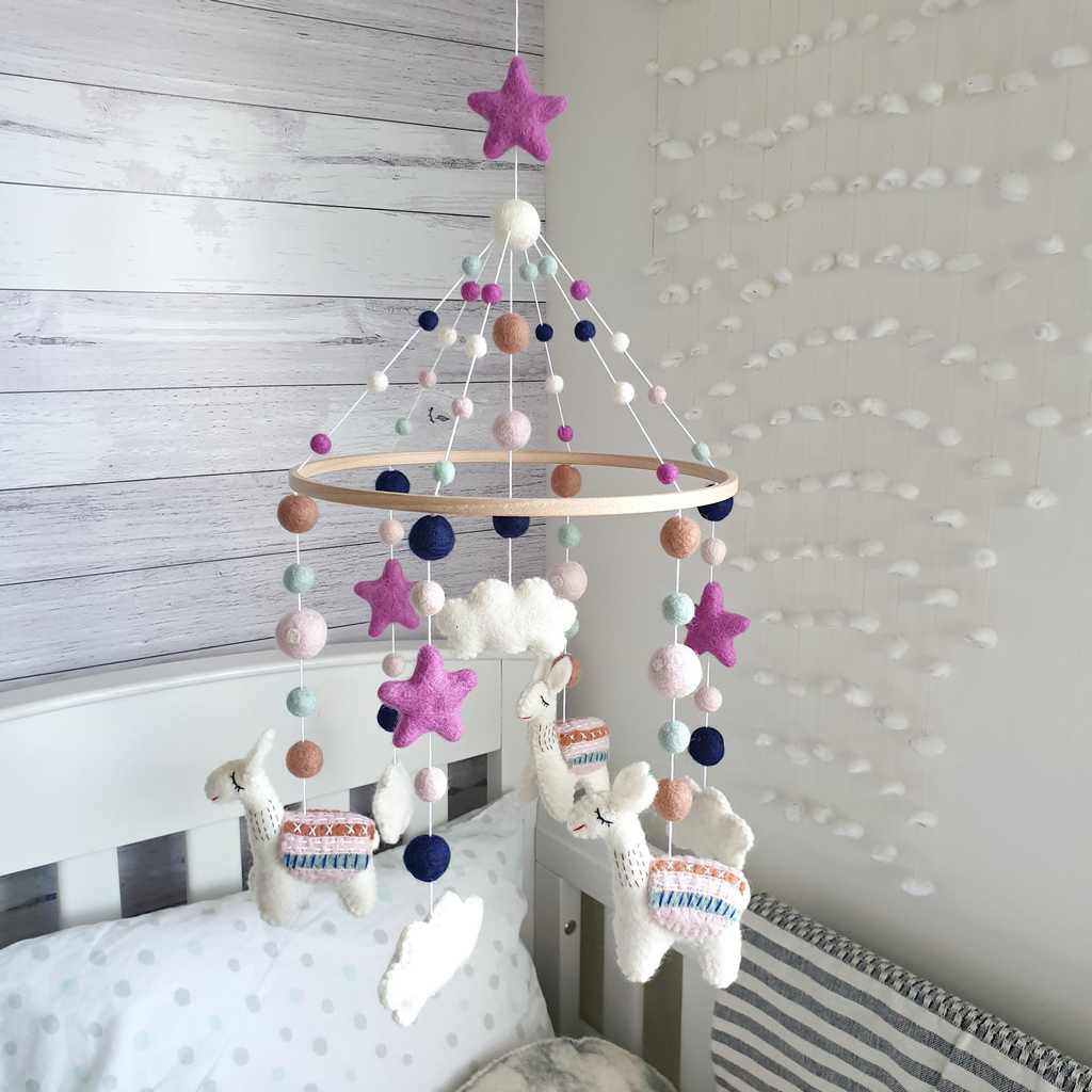 Baby Pink &amp; Mulberry Llama Animal Mobile - Tik Tak Design Co.