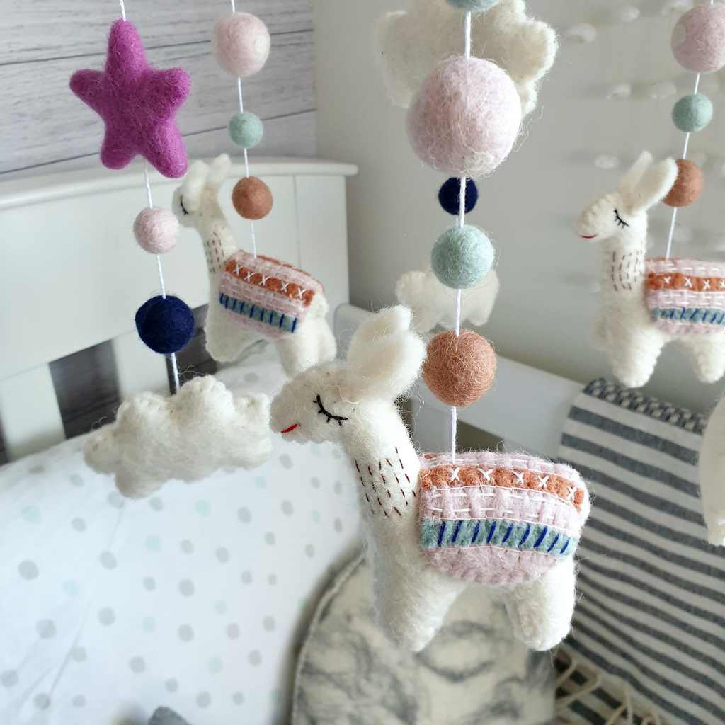 Baby Pink &amp; Mulberry Llama Animal Mobile - Tik Tak Design Co.