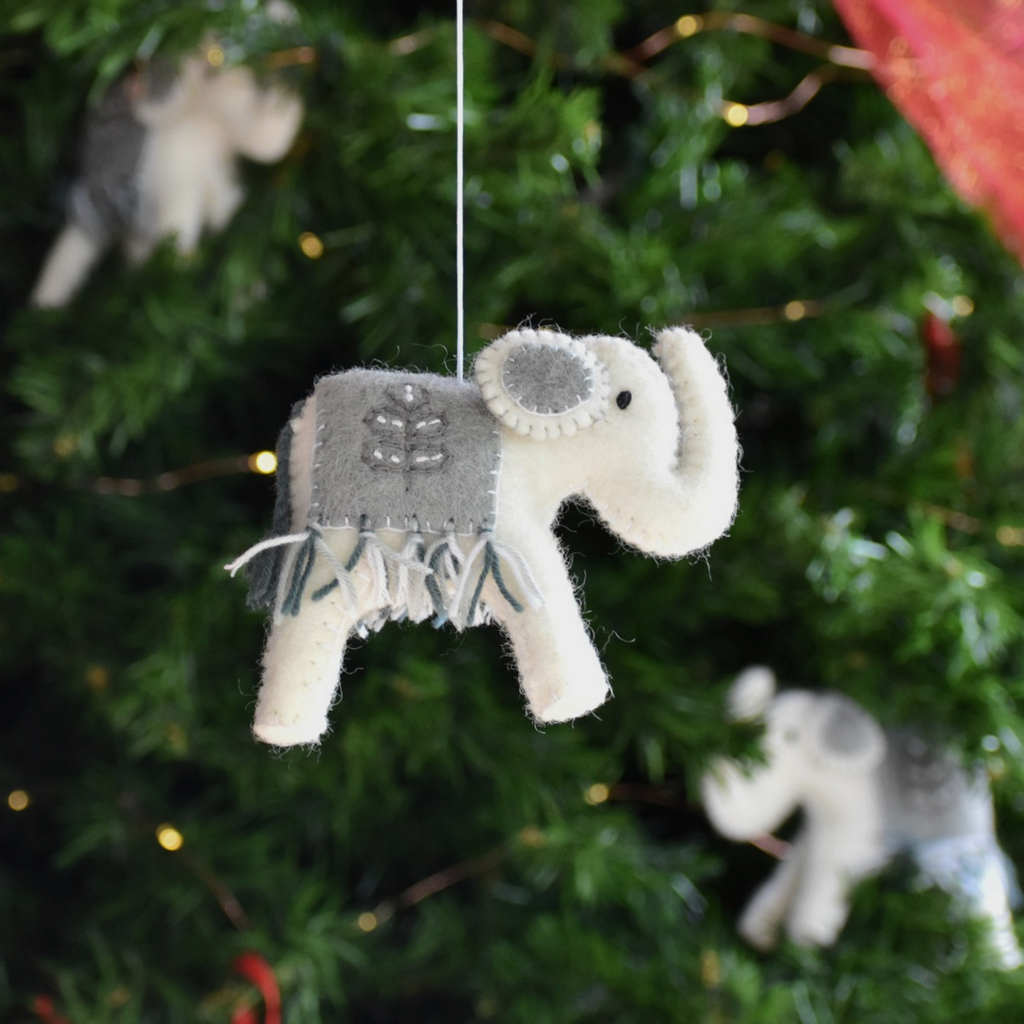 Felt Elephant Decoration - White with Grey Blanket - Tik Tak Design Co.