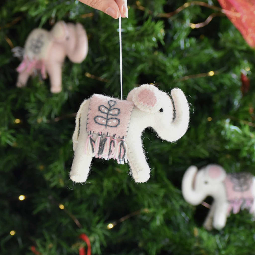 Felt Elephant Decoration - White with Pink Blanket - Tik Tak Design Co.