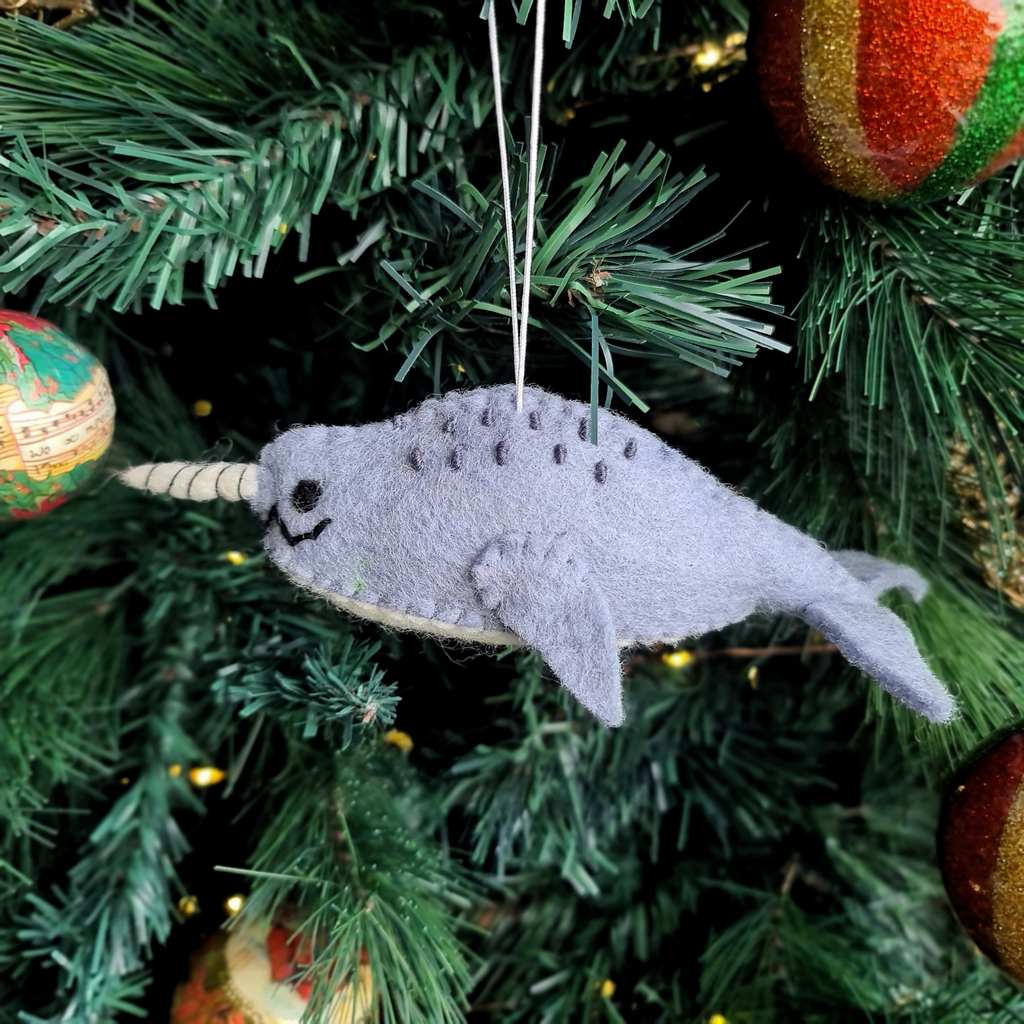 Felt Narwhal Decoration - Blue Grey - Tik Tak Design Co.