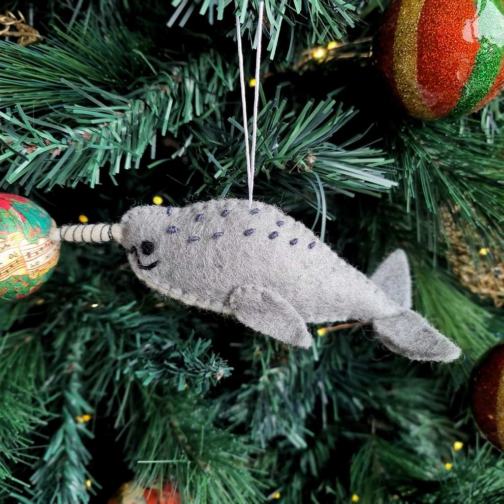 Felt Narwhal Decoration - Dove Grey - Tik Tak Design Co.