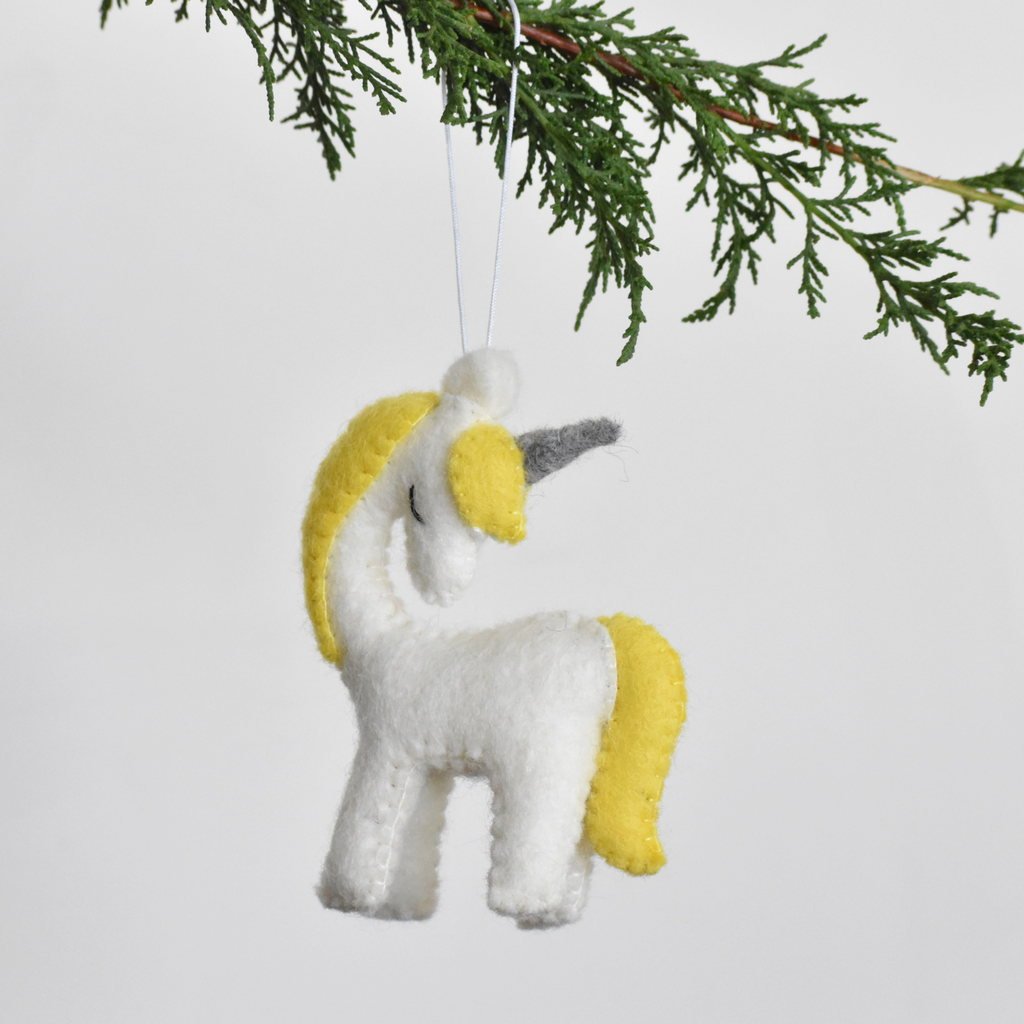 Felt Unicorn Decoration - Yellow - Tik Tak Design Co.
