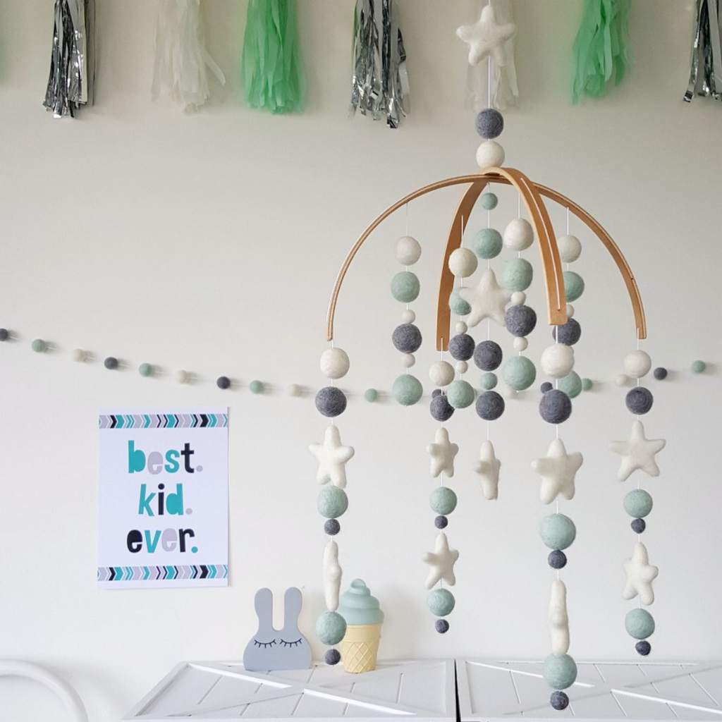 Mint, Grey &amp; White Baby Mobile - Tik Tak Design Co.