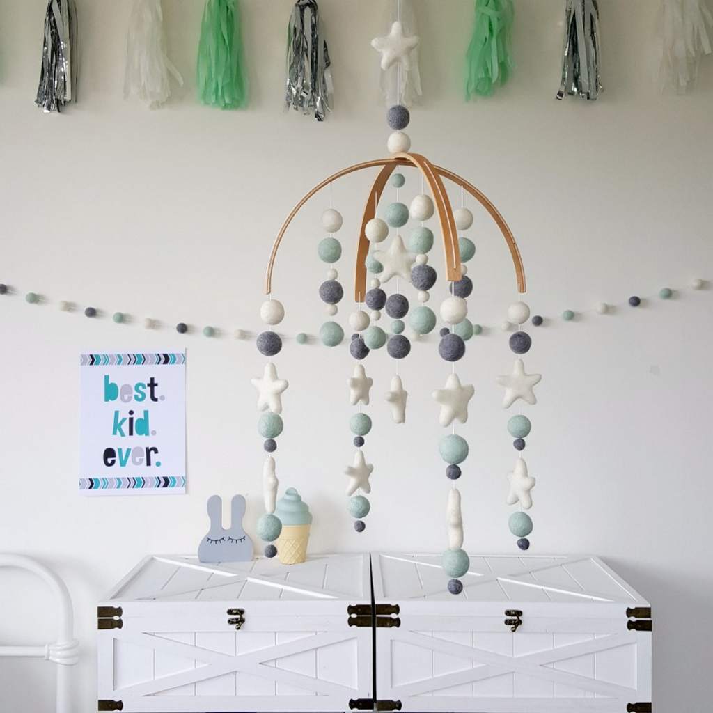 Mint, Grey &amp; White Baby Mobile - Tik Tak Design Co.