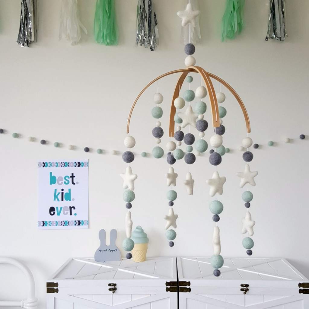 Mint, Grey &amp; White Baby Mobile - Tik Tak Design Co.