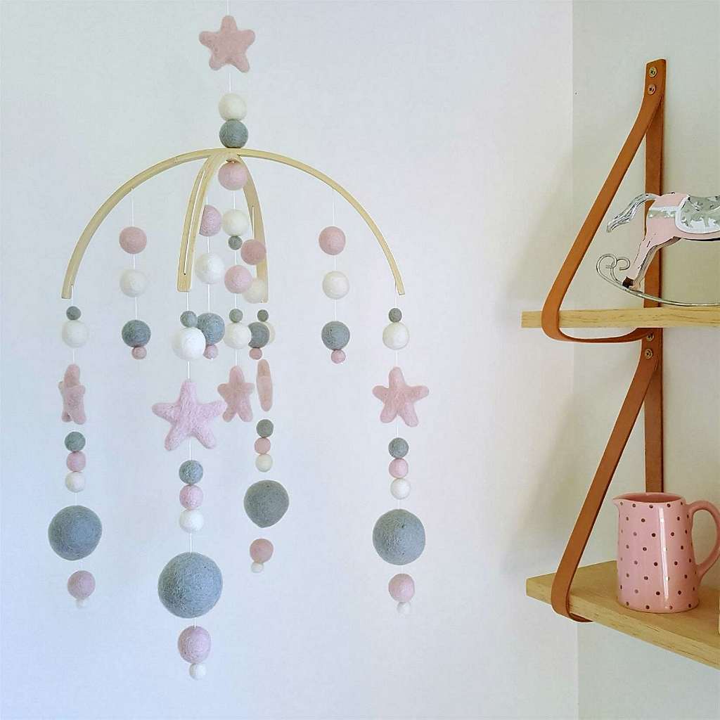 Pink &amp; Grey Baby Mobile - Tik Tak Design Co.