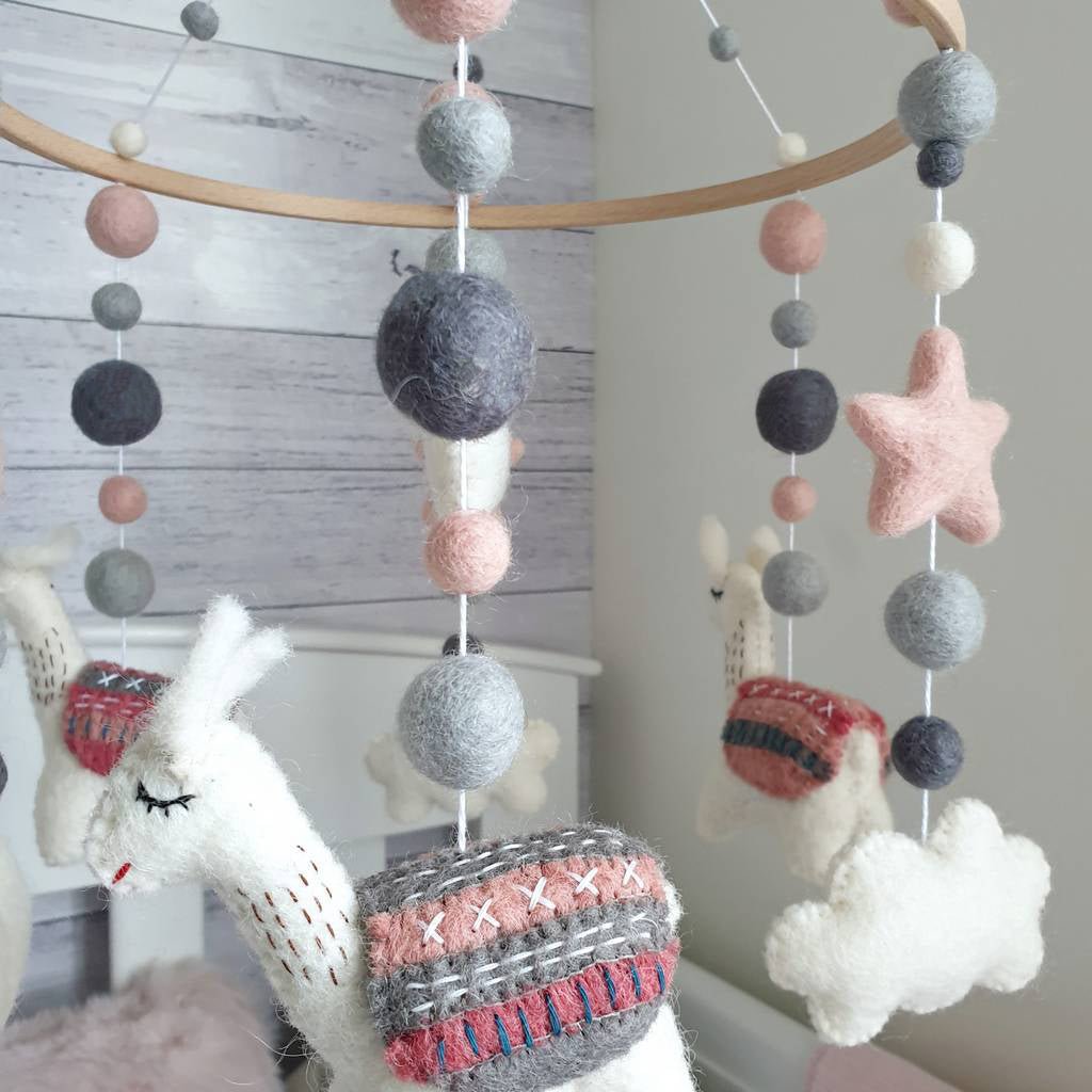 Pink &amp; Grey Llama Animal Mobile - Tik Tak Design Co.