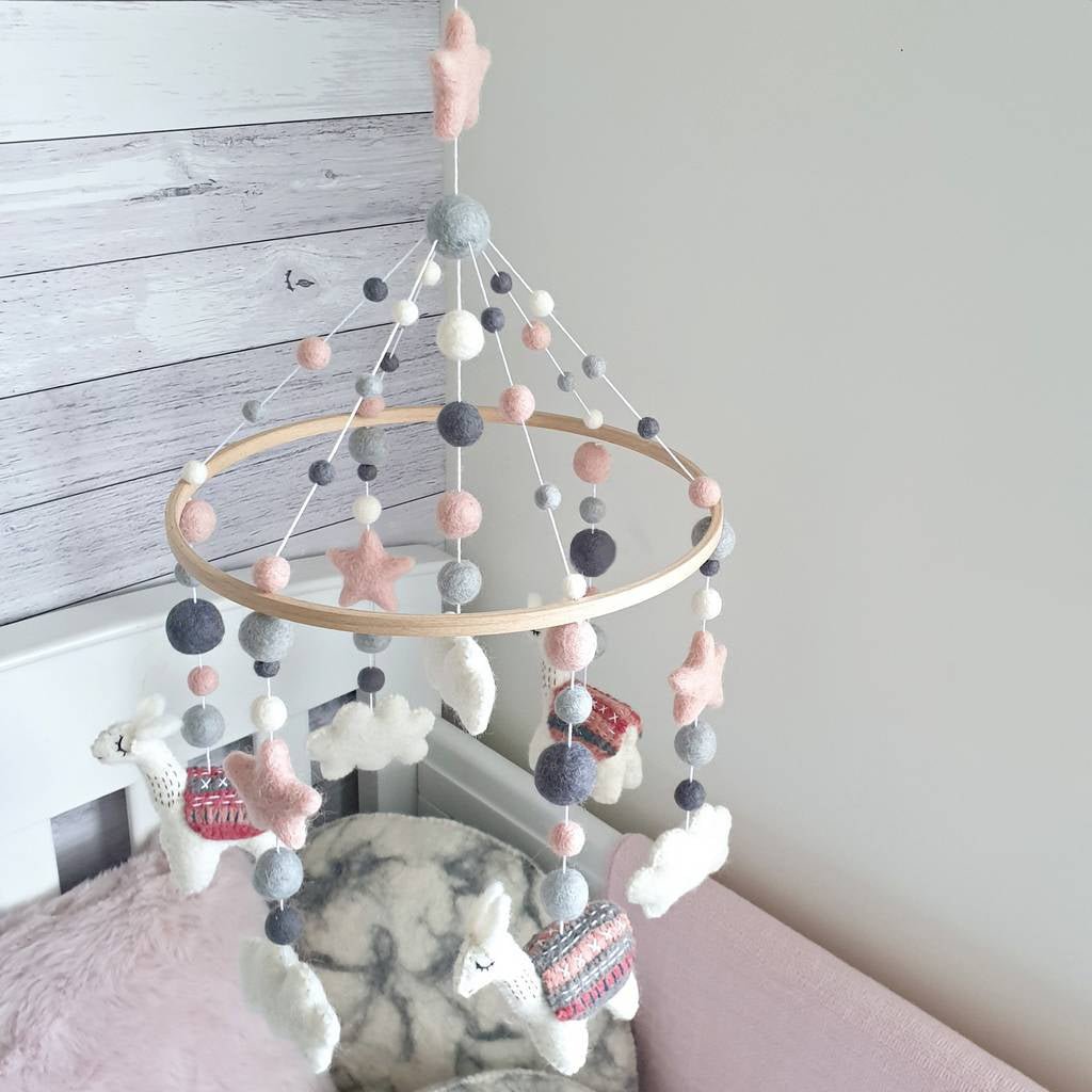 Pink &amp; Grey Llama Animal Mobile - Tik Tak Design Co.