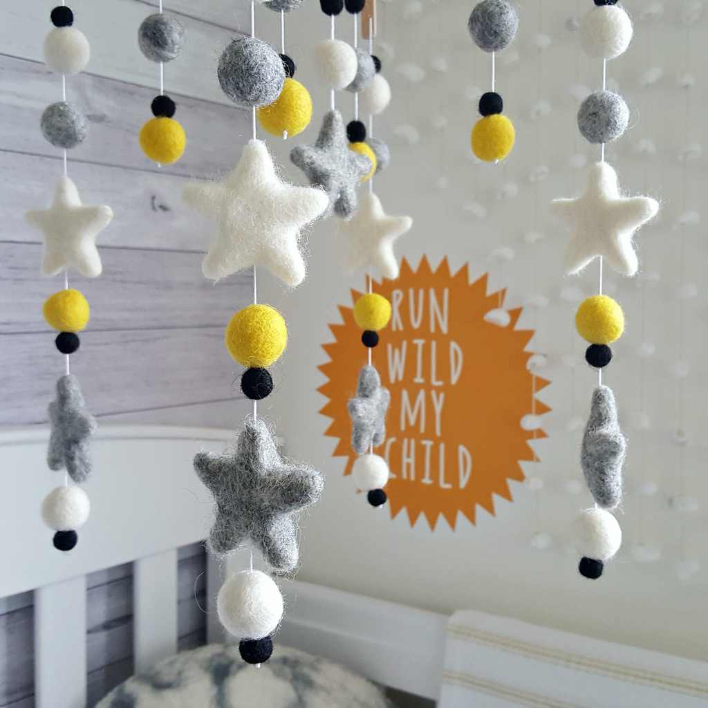 Saffron and Grey Baby Mobile - Tik Tak Design Co.